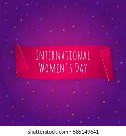 International Women's day banner. Ribbon eight March. Color paper scrolls. Vector illustration.