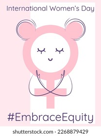 International Women's Day banner with stylized feminine symbol. Embrace equity movement illustration elements. 2023 women's day theme - EmbraceEquity.