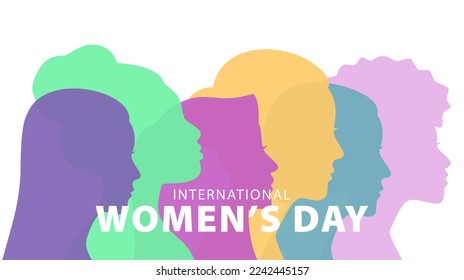 International women's day banner. Woman silhouette flat design. Concept of feminism, women's day, equality. Vector illustration