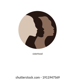 International womens day banner with young women. Fight for equal rights. Profiles of girls of different races. Vector illustration