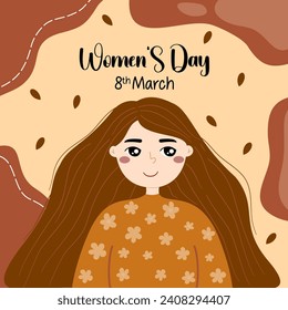 International women's day, beautiful female character with flowers on background vector