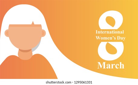 International Women's Day. Beautiful girl face with celebration text quote for 8 March. Horizontal card format for web banner or header, trendy Design Template