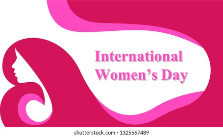 International Women's Day. Beautiful girl face with celebration text quote for 8 March. Horizontal card format for web banner or header, trendy Design Template