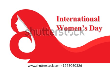 International Women's Day. Beautiful girl face with celebration text quote for 8 March. Horizontal card format for web banner or header, trendy Design Template