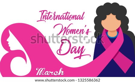 International Women's Day. Beautiful girl face with celebration text quote for 8 March. Horizontal card format for web banner or header, trendy Design Template