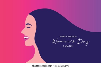 international women's day, beautiful smiling women face on pink background vector illustration