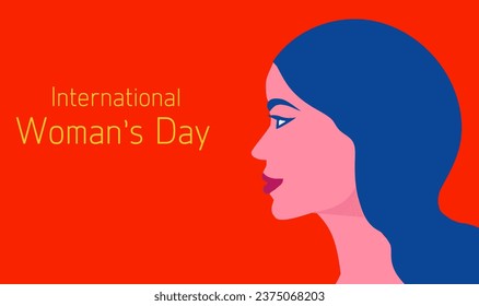 International women's day, beautiful smiling women face on red background vector illustration