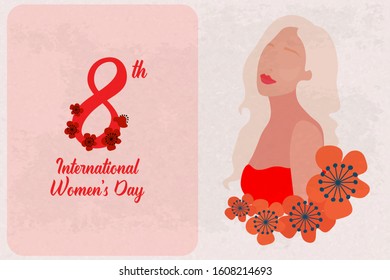 International women's day beautiful woman face illustration fashion flat style design simple banner template for sale image cosmetic greeting card invitation