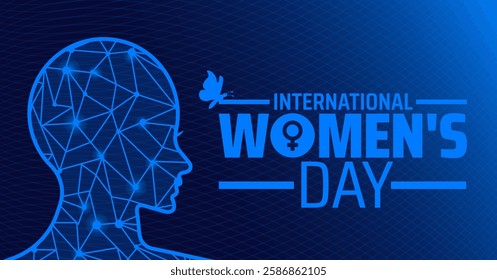 International Women's Day blue color technology concept women background banner or poster design template. observed every year in March. Holiday concept. Use to any Template, card, poster, placard.