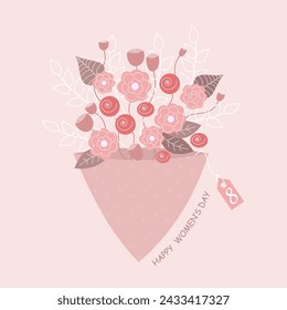 International women's day. Bouquet of flowers. Greeting card. Flat vector illustration