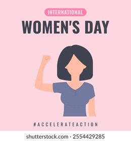 International Womens Day card. AccelerateAction 2025 campaign. Woman showing strength in their hand. Flat vector illustration