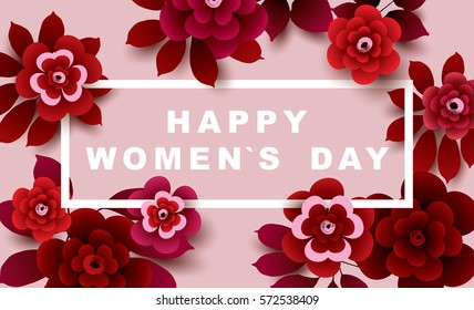 International Women's Day Card with flowers. 8 March deign. Vector illustration.