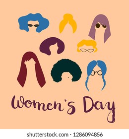 International women's day card. Hand drawn. Hand written. Ready to use design card. 
