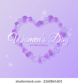 International Women's day card with heart and roses. 