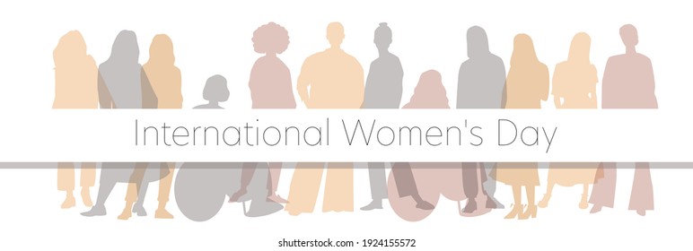 International Women's Day card. Women stand side by side together. Flat vector illustration.	