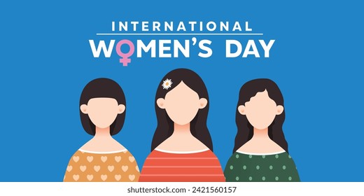 International Women's Day. Cards, banners, posters, social media and more. 2024. Blue Background.