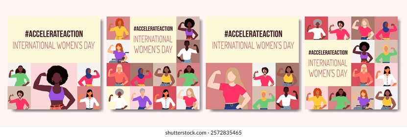 International Women's Day cards. Inspire Inclusion. Geometric pattern. #Accelerateaction.