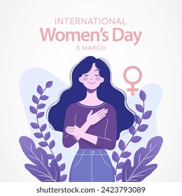 El Día Internacional de la Mujer se celebra anualmente el 8 de marzo en todo el mundo. Se trata de un centro de coordinación del movimiento en favor de los derechos de la mujer. Diseño de ilustración vectorial.