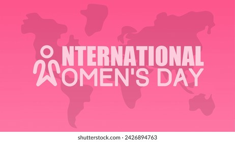 International Women's Day celebration banner design, with world map pink silhouette background illustration concept