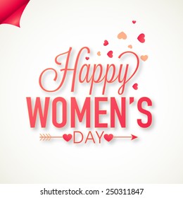 International Women's Day celebration greeting card design on hearts decorated white background. International Women's Day celebration greeting card design on hearts decorated white background.