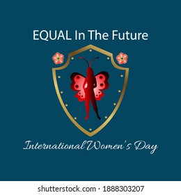 International Women's Day Celebration. March 8. Woman in shield illustration vector