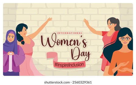 International Women's Day celebrations are colorful. Symbolizes inclusivity, empowerment, unity, and gender equality. Women's Day concept. Flat vector illustration.  