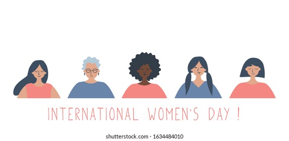 International Women's Day concept. Women's community. There are women of different races, different ages in the picture. Vector illustration