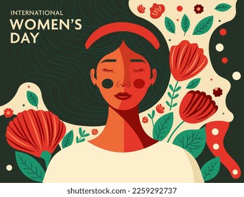 International Women's Day Concept With Fashionable Young Girl Character On Floral Decorated Background.