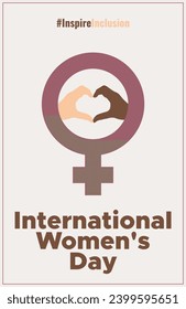 International Women's Day concept holiday. 8 march. Campaign 2024 #inspireinclusion. Template for banner, card, poster, background. Flat vector illustration