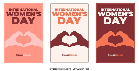 Fiesta conceptual del Día Internacional de la Mujer. 8 de marzo. Campaña 2024 "Inspirar la inclusión". Establecer plantilla para banner, tarjeta, afiche, fondo. Ilustración vectorial plana