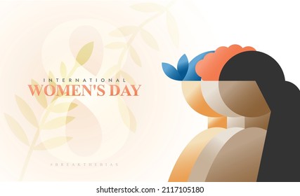 International Women's Day . Concept illustration of diverse women together. Trendy abstract illustration for background, banner, poster, flyer or wall art.