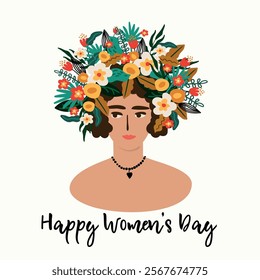 International Women's Day Concept: Isolated Illustration of a Woman with Flowers