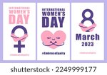 International womens day concept poster. Embrace equity woman illustration background. 2023 women