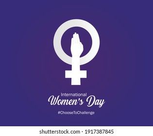 International women's day concept poster. Woman sign illustration background. 2021 women's day campaign theme- Choose To Challenge.