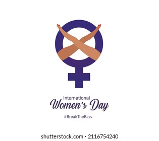 International women's day concept poster. Woman sign illustration background. 2022 women's day campaign theme- BreakTheBias - Shutterstock ID 2116754240