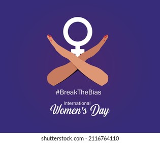 International women's day concept poster. Woman sign illustration background. 2022 women's day campaign theme- BreakTheBias