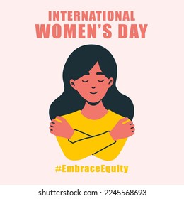 International womens day concept poster. Embrace equity woman illustration background. 2023 women's day campaign theme - EmbraceEquity