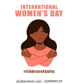 International womens day concept poster. Embrace equity african woman illustration background. 2023 women's day campaign theme - EmbraceEquity