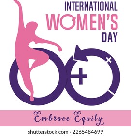 International women's day concept poster. Woman sign illustration background. 2023 women's day campaign theme - Embrace equity