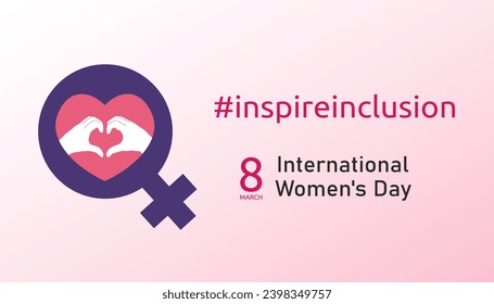 International women's day concept poster. Inspire inclusion woman illustration background. 2024 women's day campaign theme - InspireInclusion. Gender equality. Banner with text