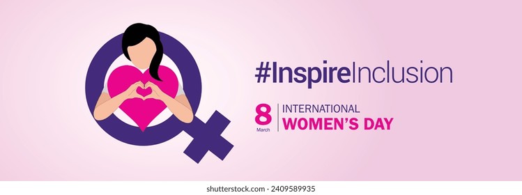 International women's day concept poster. Woman sign illustration background. 2024 women's day campaign theme- #InspireInclusion