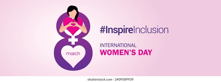 International women's day concept poster. Woman sign illustration background. 2024 women's day campaign theme- #InspireInclusion