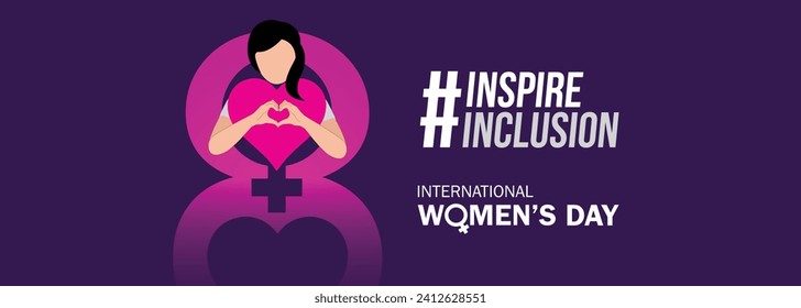 International women's day concept poster. Woman sign illustration background. 2024 women's day campaign theme- #InspireInclusion