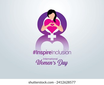 International women's day concept poster. Woman sign illustration background. 2024 women's day campaign theme- #InspireInclusion