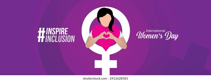 International women's day concept poster. Woman sign illustration background. 2024 women's day campaign theme- #InspireInclusion