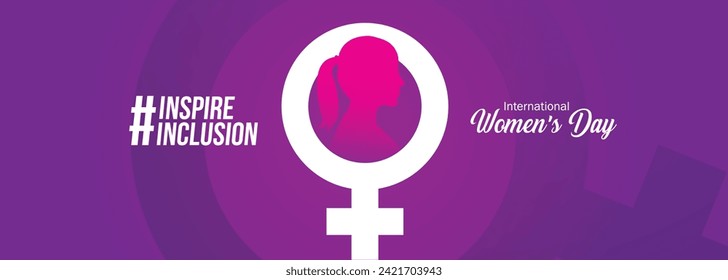 International women's day concept poster. Woman sign illustration background. 2024 women's day campaign theme- #InspireInclusion