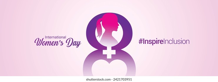 International women's day concept poster. Woman sign illustration background. 2024 women's day campaign theme- #InspireInclusion