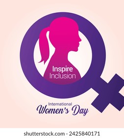 International women's day concept poster. Woman sign illustration background. 2024 women's day campaign theme- #InspireInclusion