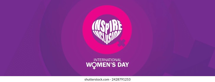 International women's day concept poster. Woman sign illustration background. 2024 women's day campaign theme- #InspireInclusion typo vector.