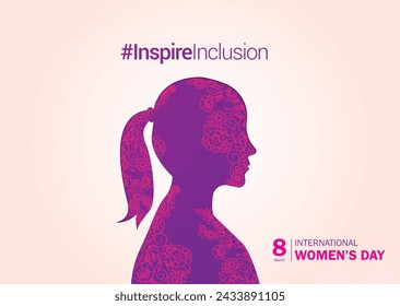 International women's day concept poster. Woman sign illustration background. 2024 women's day campaign theme- #InspireInclusion